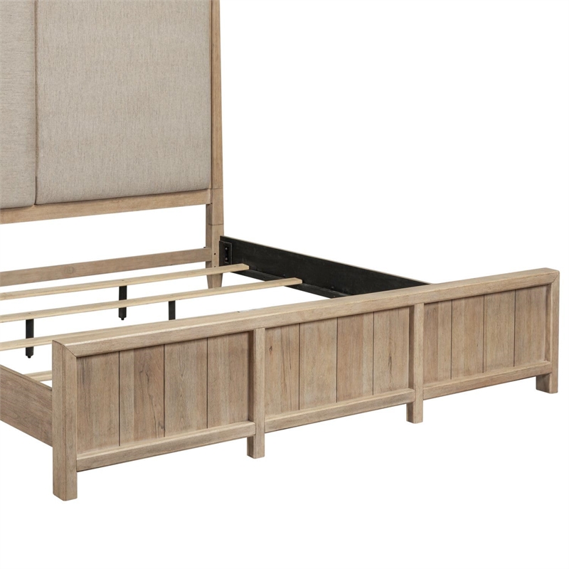 Bowery Hill King Poster Bed with Upholstered Panels in Barley Buff Brown