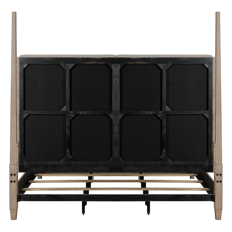 Bowery Hill King Poster Bed with Upholstered Panels in Barley Buff Brown