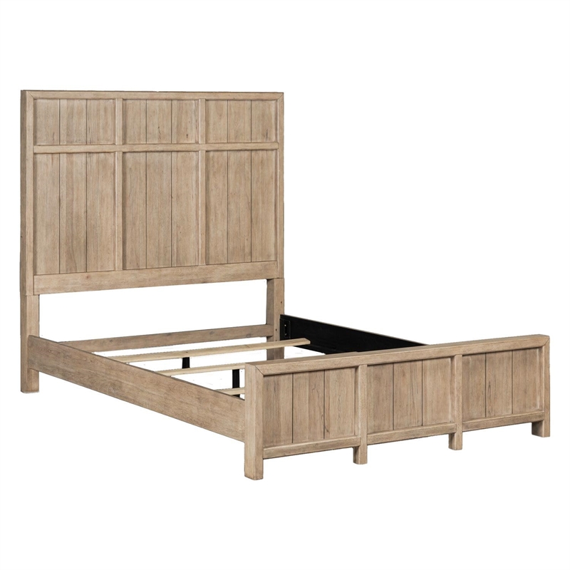 Bowery Hill Queen Poster Bed with Upholstered Panels in Barley Buff Brown