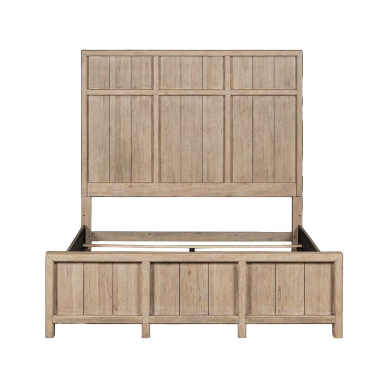 Bowery Hill Queen Poster Bed with Upholstered Panels in Barley Buff Brown