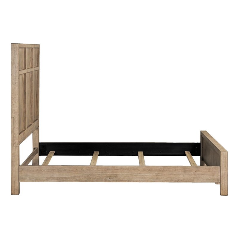 Bowery Hill Queen Poster Bed with Upholstered Panels in Barley Buff Brown