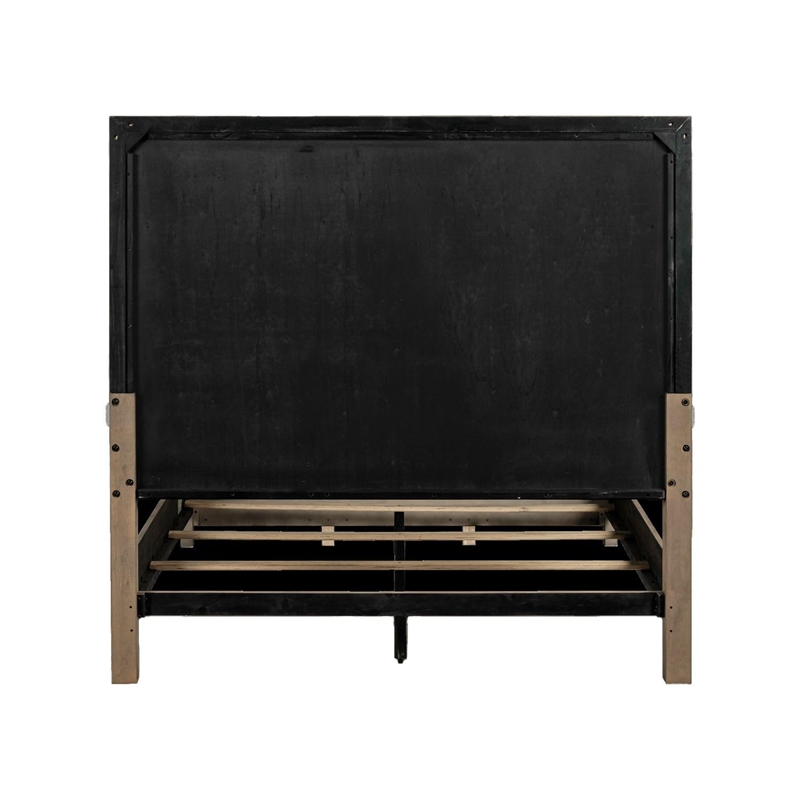 Bowery Hill Queen Poster Bed with Upholstered Panels in Barley Buff Brown