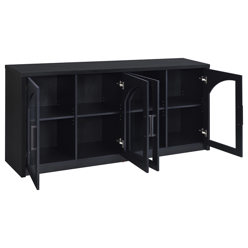 Bowery Hill 4 Door Sideboard Buffet with Arched Glass Doors in Black