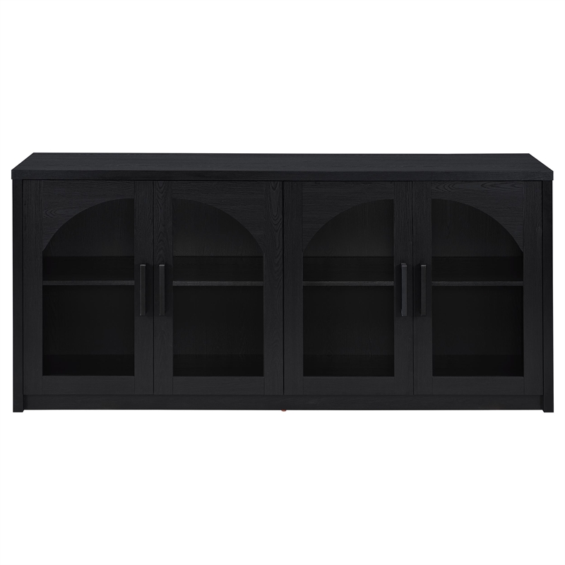 Bowery Hill 4 Door Sideboard Buffet with Arched Glass Doors in Black