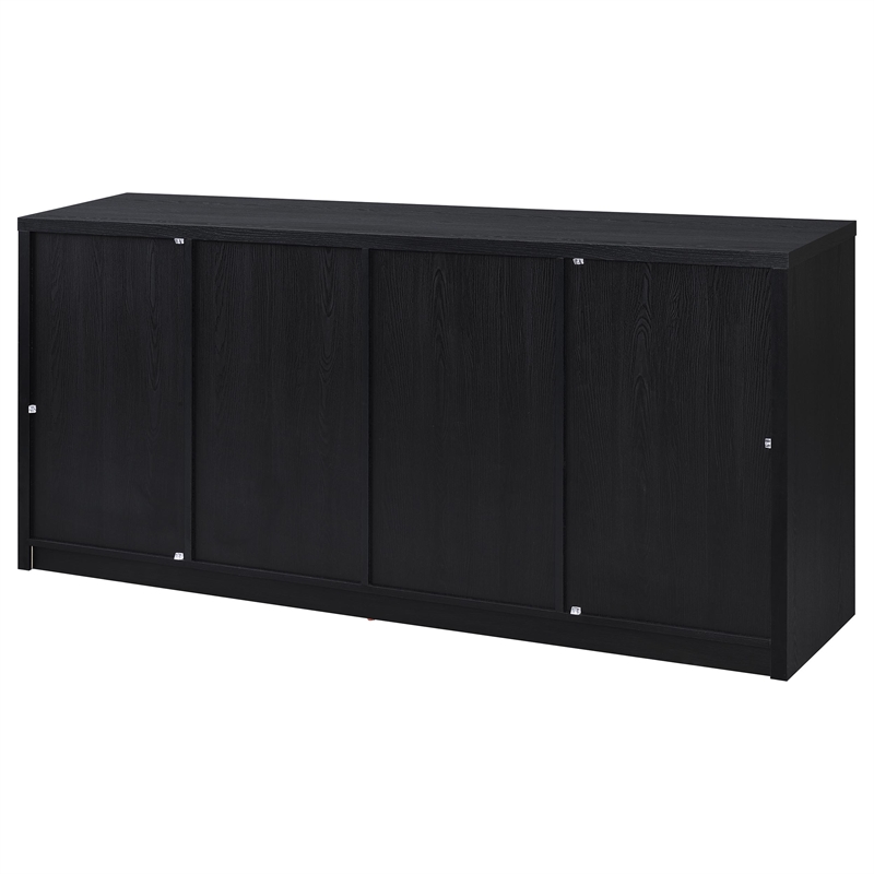 Bowery Hill 4 Door Sideboard Buffet with Arched Glass Doors in Black