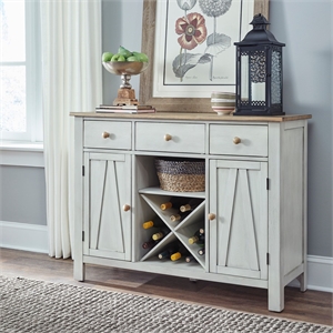 Bowery Hill Server with X Wine Storage and Felt Lined Drawers in White