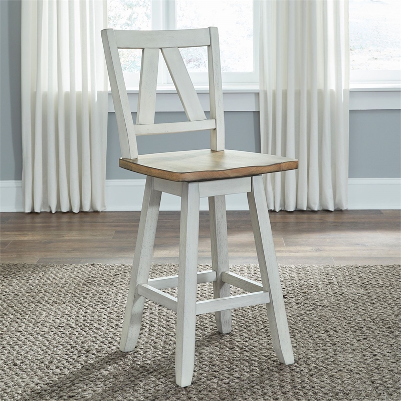 Bowery Hill Counter Height Swivel Chairs Set of 2 with Saddle Seat in White