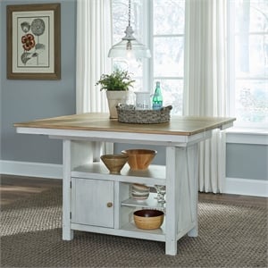Bowery Hill Kitchen Island Table with Leaf in White and Sandstone