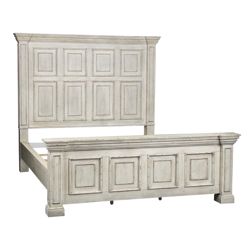 Bowery Hill California King Panel Bed with Crown Molding in Whitestone