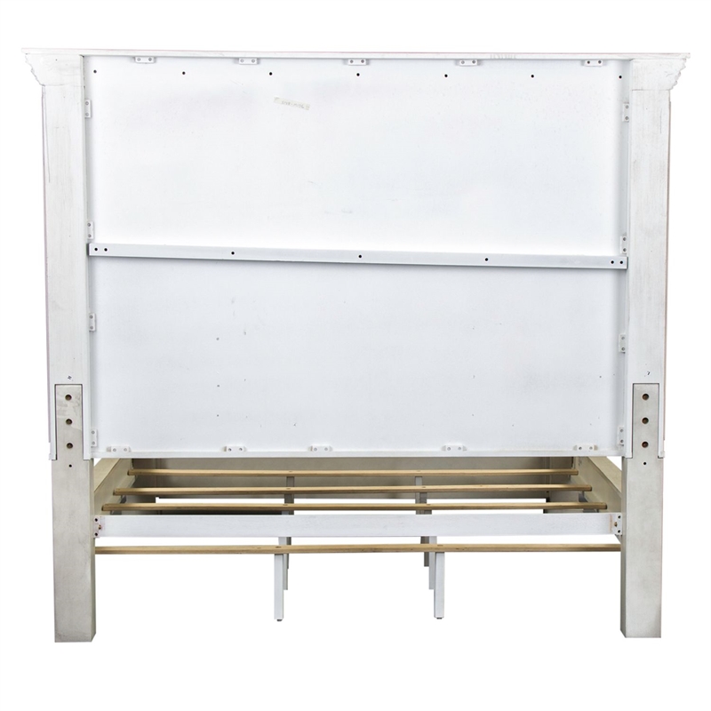 Bowery Hill King Panel Bed with Crown Molding and Block Feet in Whitestone