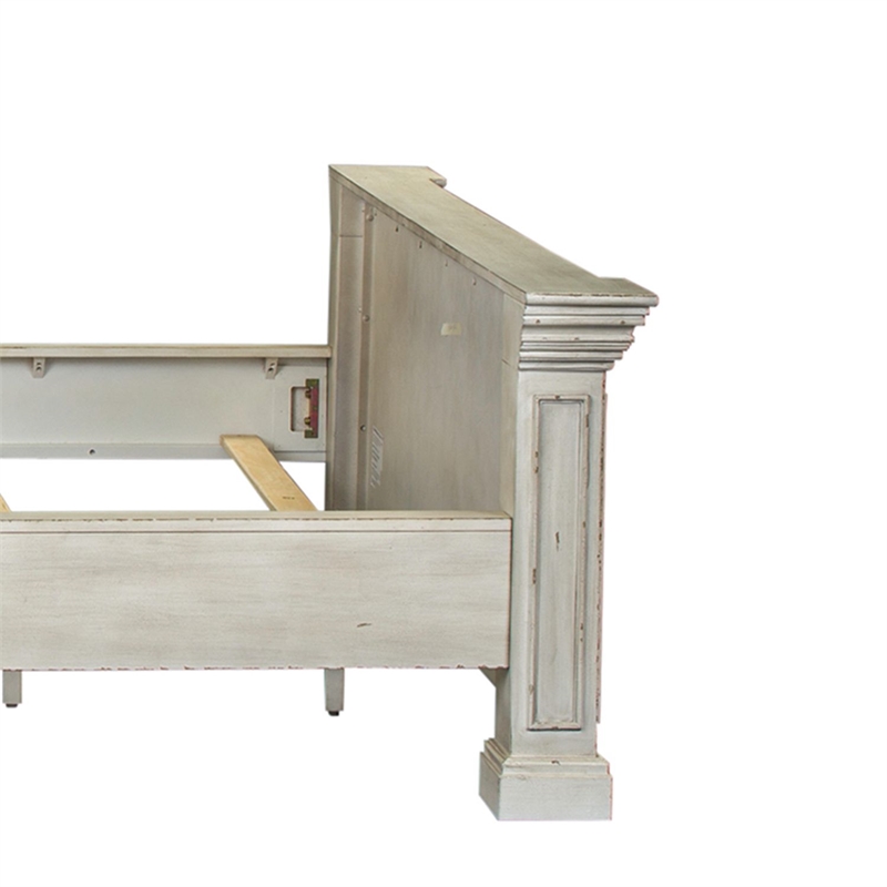 Bowery Hill King Panel Bed with Crown Molding and Block Feet in Whitestone