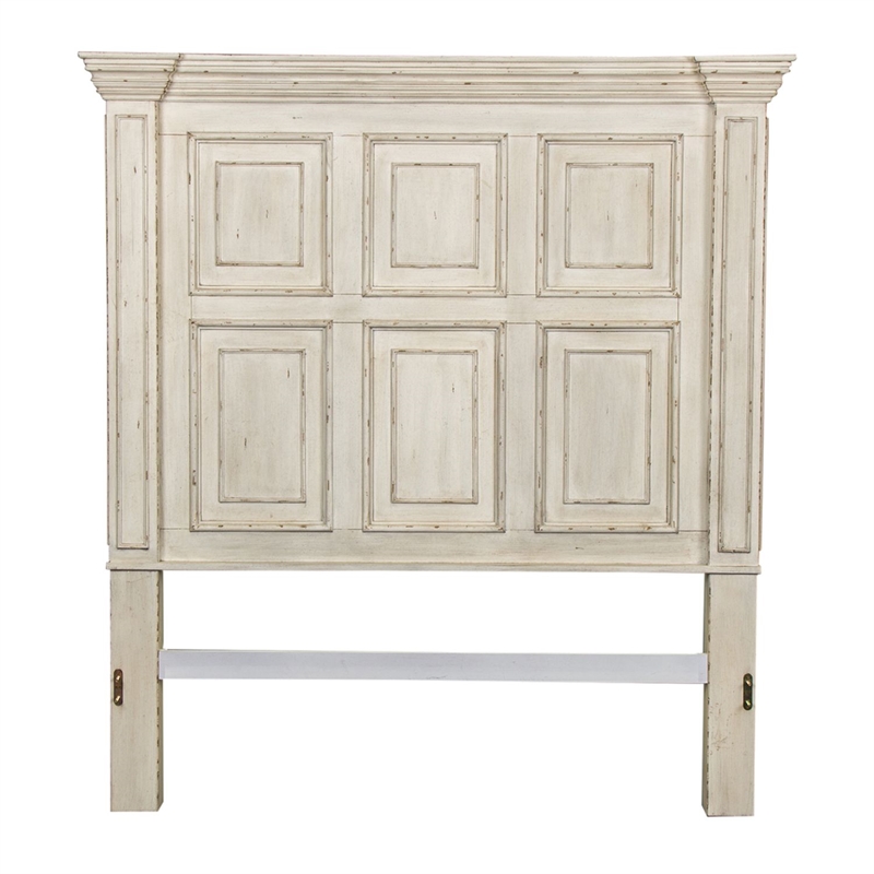 Bowery Hill Queen Panel Bed with Crown Molding and Block Feet in Whitestone