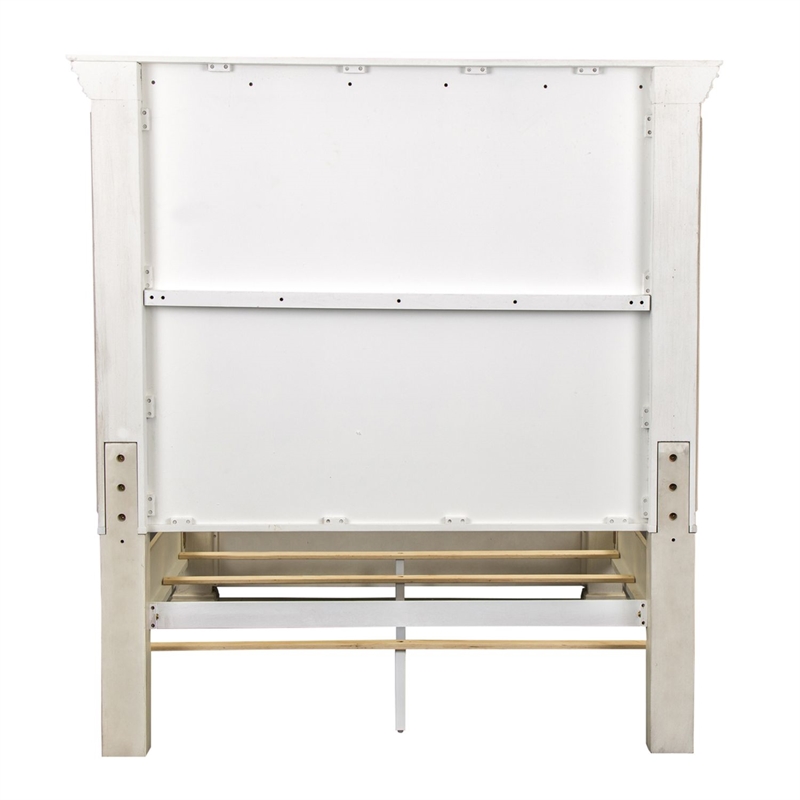Bowery Hill Queen Panel Bed with Crown Molding and Block Feet in Whitestone