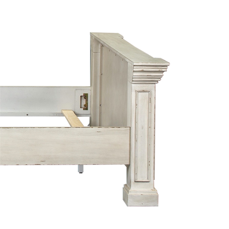 Bowery Hill Queen Panel Bed with Crown Molding and Block Feet in Whitestone
