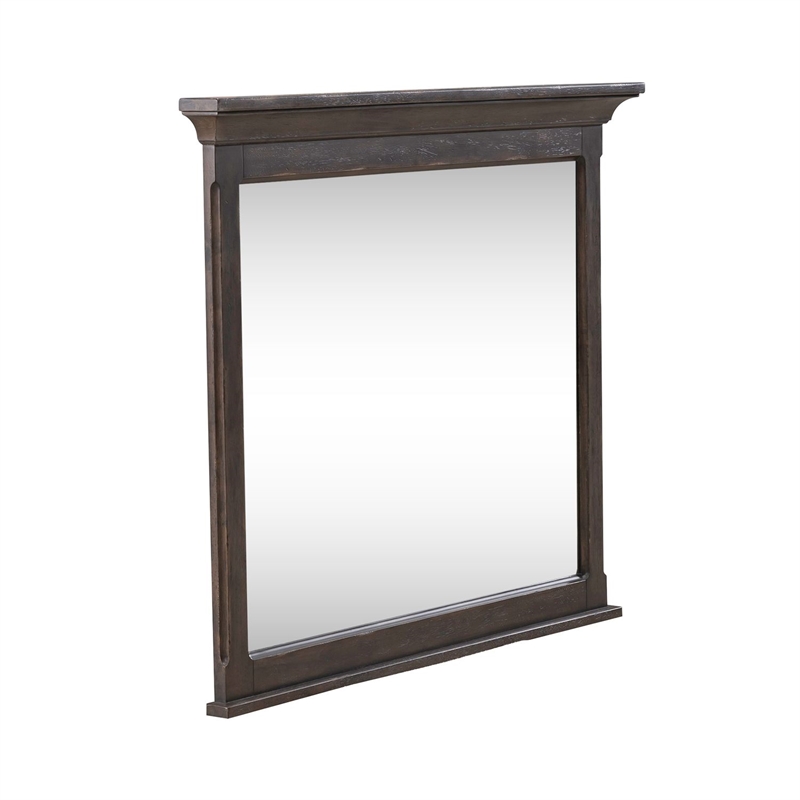 Bowery Hill Mirror with Beveled Edge and Crown Molding in Saddle Brown