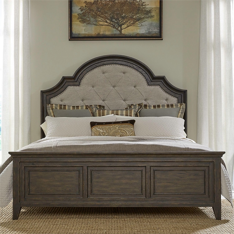 Bowery Hill California King Bed with Tufted Headboard in Saddle Brown