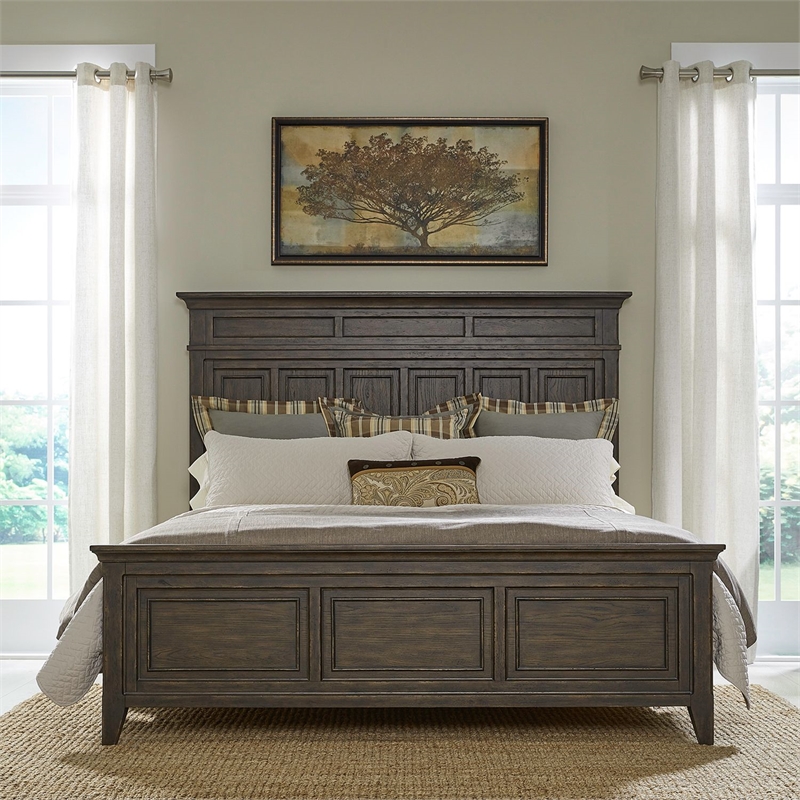 Bowery Hill California King Panel Bed with Crown Molding in Saddle Brown