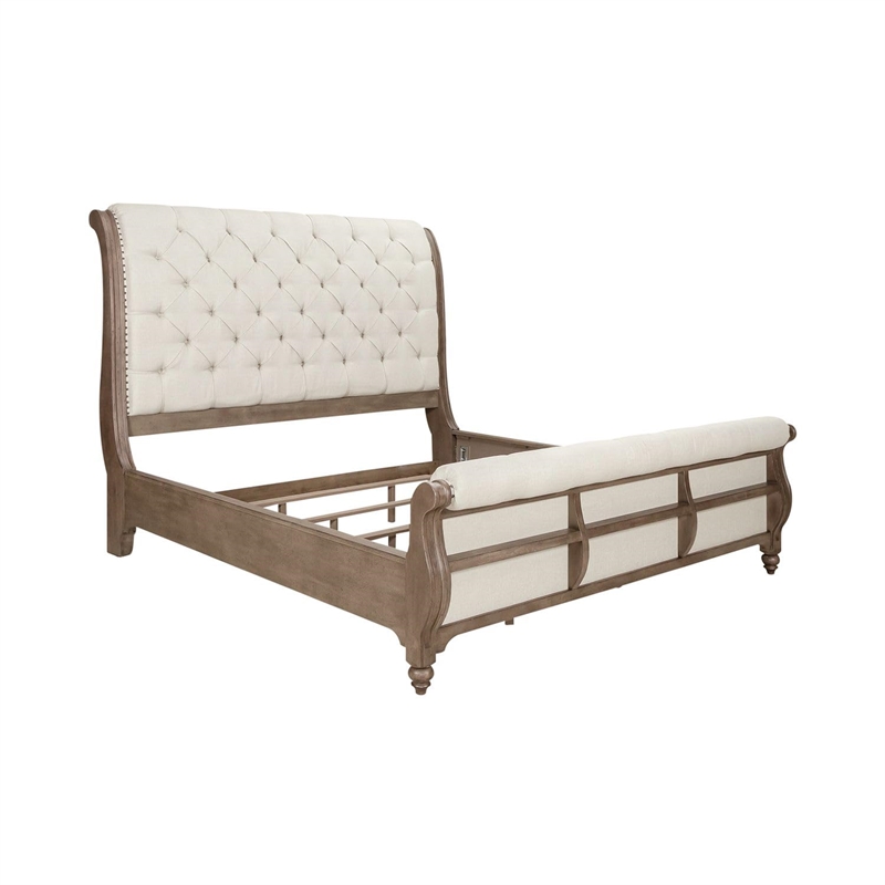 Bowery Hill Queen Sleigh Bed with Tufted Upholstered Panels in Dusty Taupe