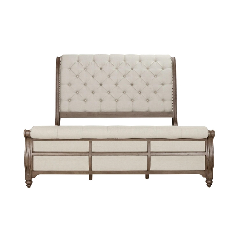 Bowery Hill Queen Sleigh Bed with Tufted Upholstered Panels in Dusty Taupe