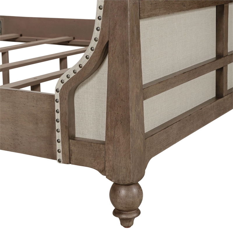 Bowery Hill Queen Shelter Bed with Tufted Upholstered Panels in Dusty Taupe