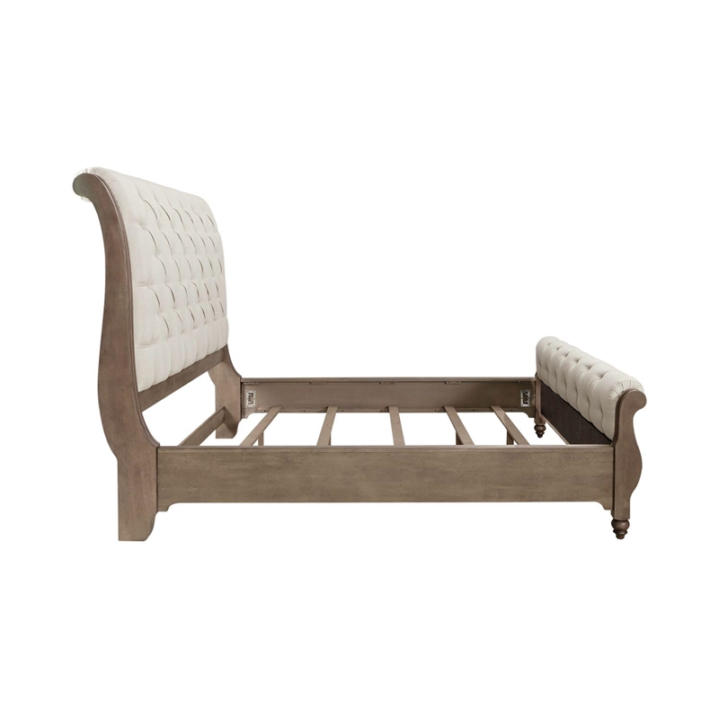 Bowery Hill King Sleigh Bed with Tufted Upholstered Panels in Dusty Taupe
