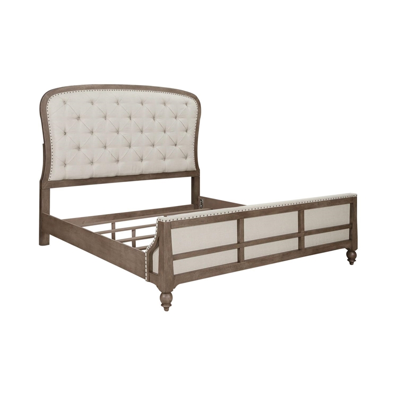 Bowery Hill King Shelter Bed with Tufted Upholstered Panels in Dusty Taupe