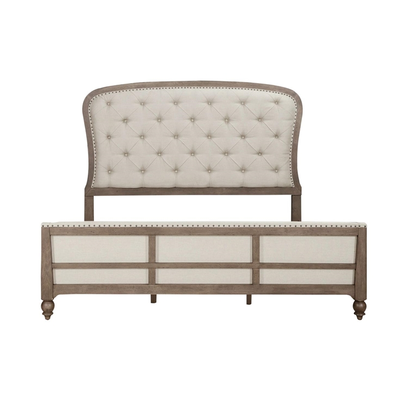 Bowery Hill King Shelter Bed with Tufted Upholstered Panels in Dusty Taupe