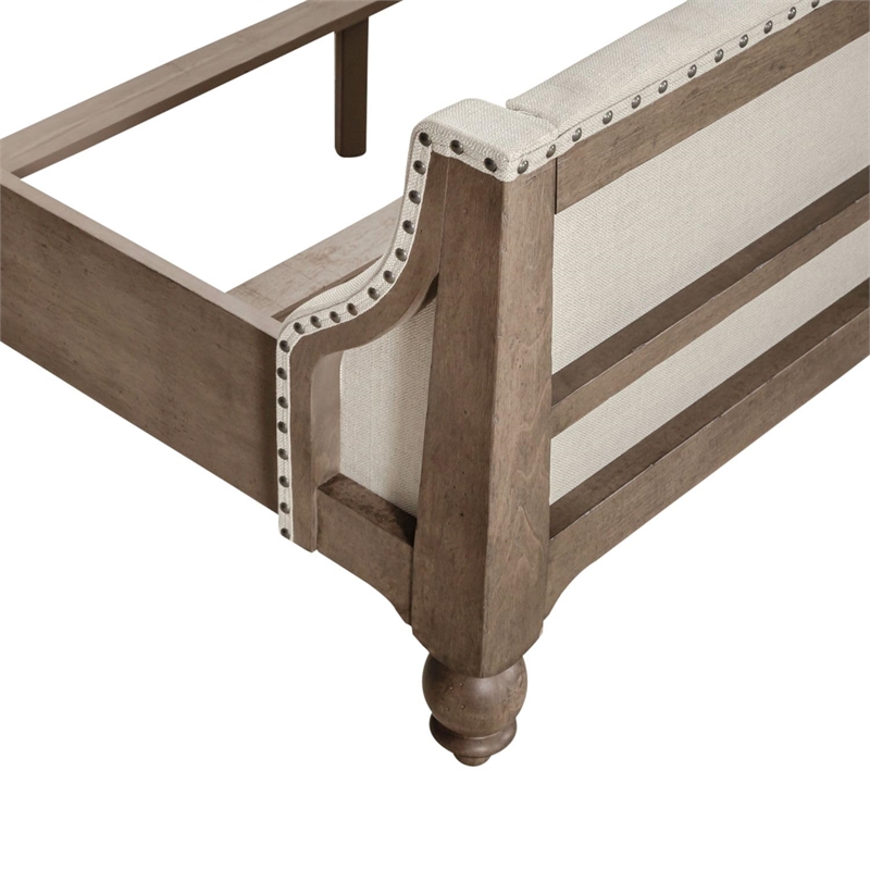 Bowery Hill King Shelter Bed with Tufted Upholstered Panels in Dusty Taupe