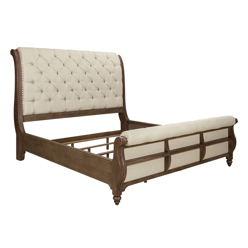Bowery Hill California King Sleigh Bed with Tufted Panels in Dusty Taupe