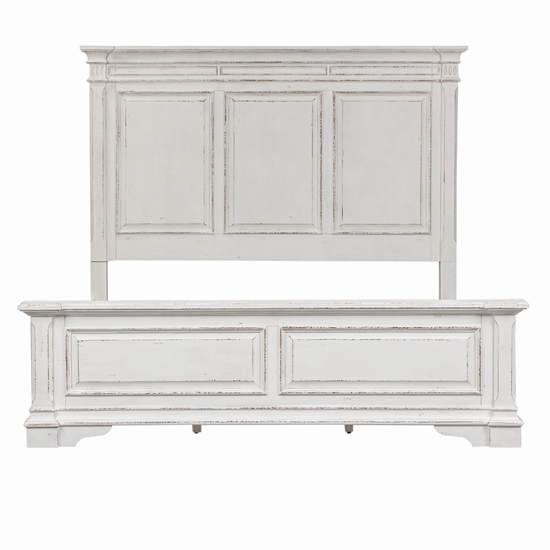 Bowery Hill California King Panel Bed with Crown Molding in Whitewash