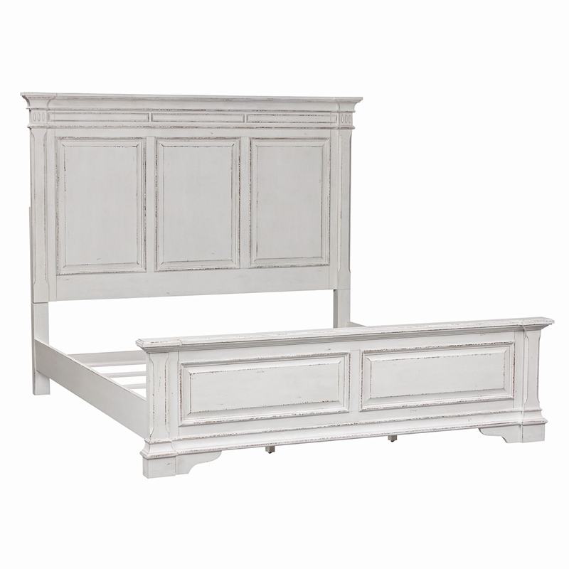 Bowery Hill California King Panel Bed with Crown Molding in Whitewash