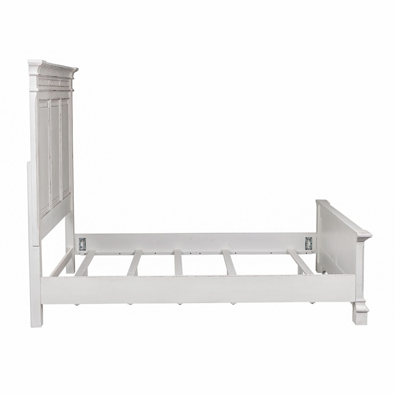 Bowery Hill California King Panel Bed with Crown Molding in Whitewash