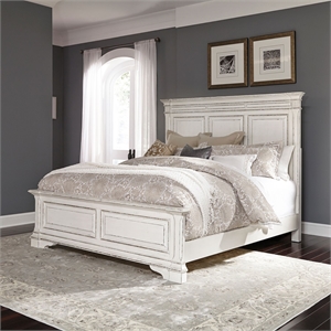Bowery Hill California King Panel Bed with Crown Molding in Whitewash