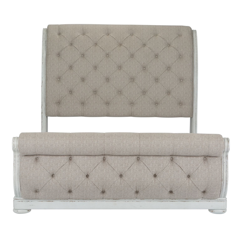 Bowery Hill California King Sleigh Bed with Tufted Chenille in Whitewash