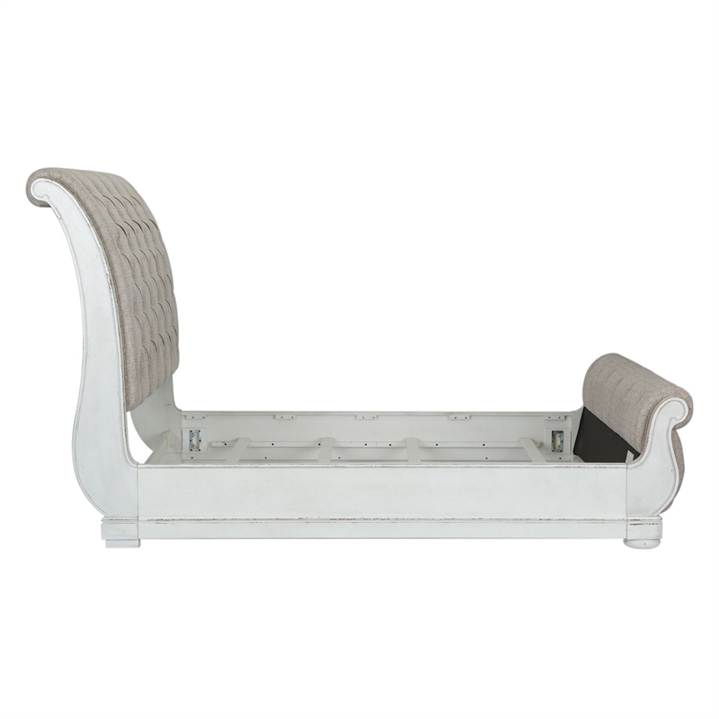 Bowery Hill California King Sleigh Bed with Tufted Chenille in Whitewash