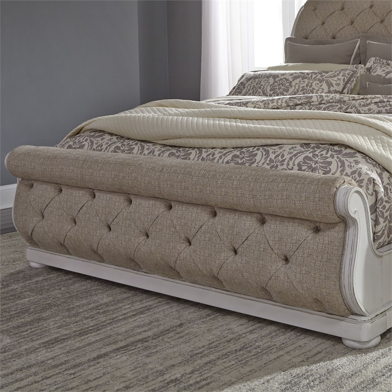 Bowery Hill California King Sleigh Bed with Tufted Chenille in Whitewash