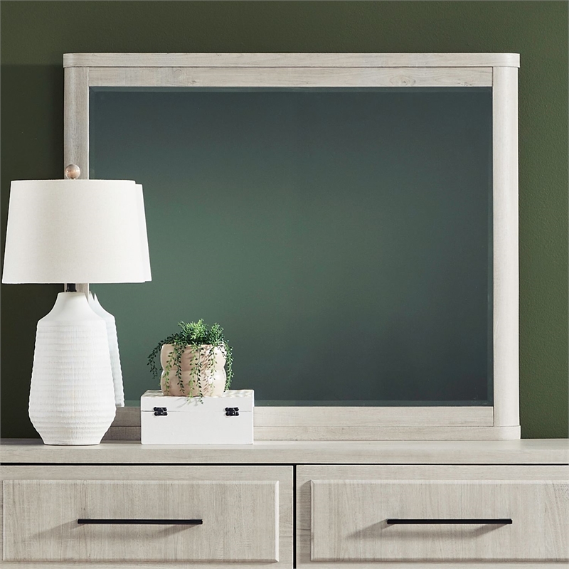 Bowery Hill Mirror with Beveled Edge and Rounded Pilasters in White