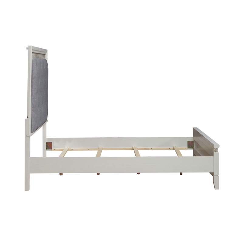 Bowery Hill Queen Upholstered Bed with LED and Rhinestones in Pearl White