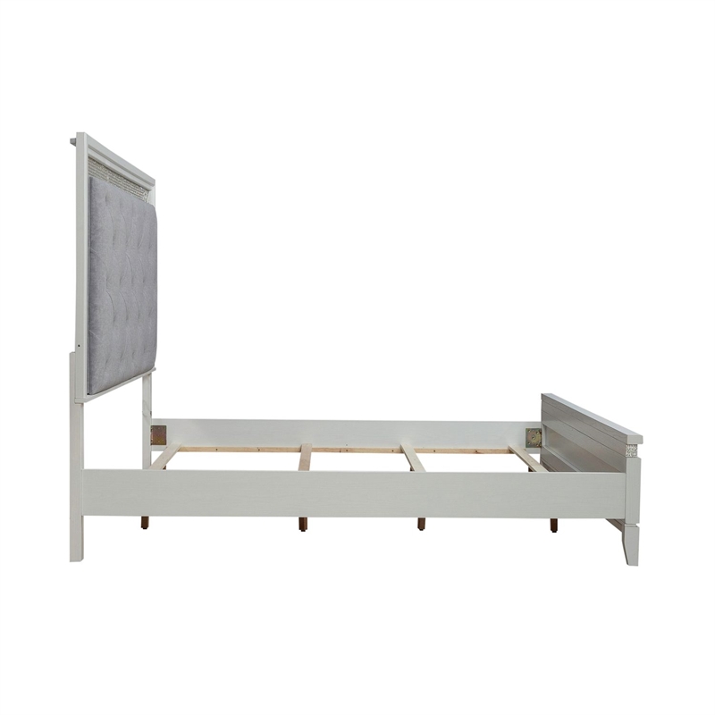 Bowery Hill King Upholstered Bed with LED and Rhinestones in Pearl White