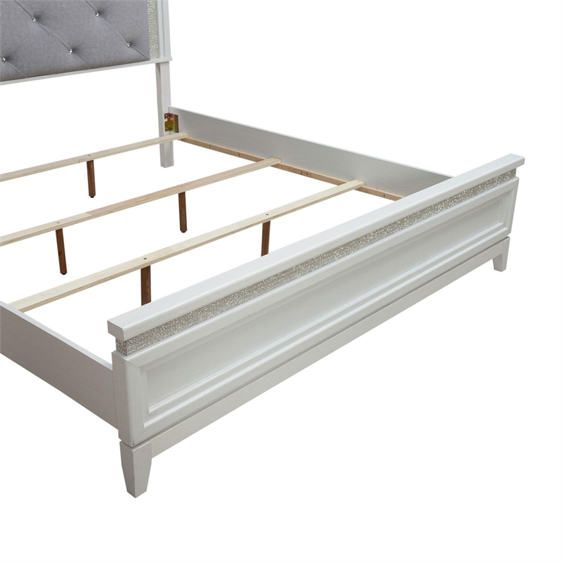 Bowery Hill California King Bed with LED and Rhinestones in Pearl White