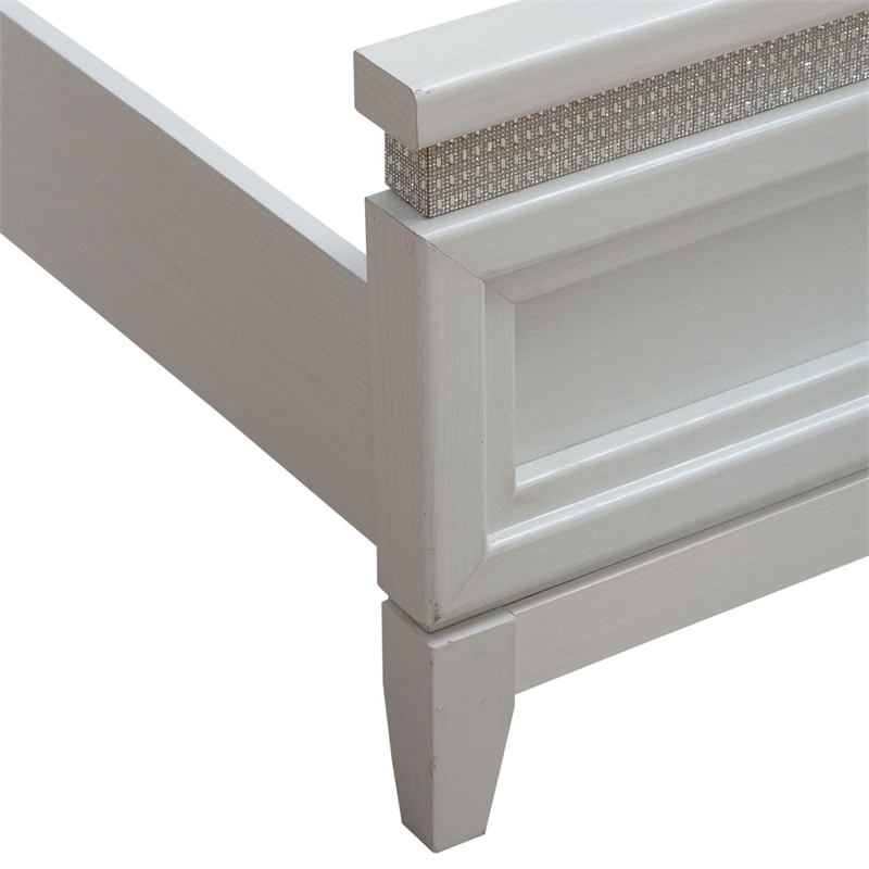Bowery Hill California King Bed with LED and Rhinestones in Pearl White