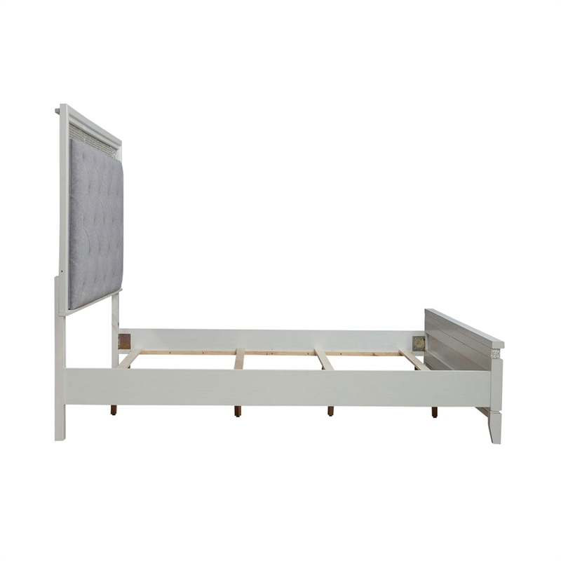 Bowery Hill California King Bed with LED and Rhinestones in Pearl White