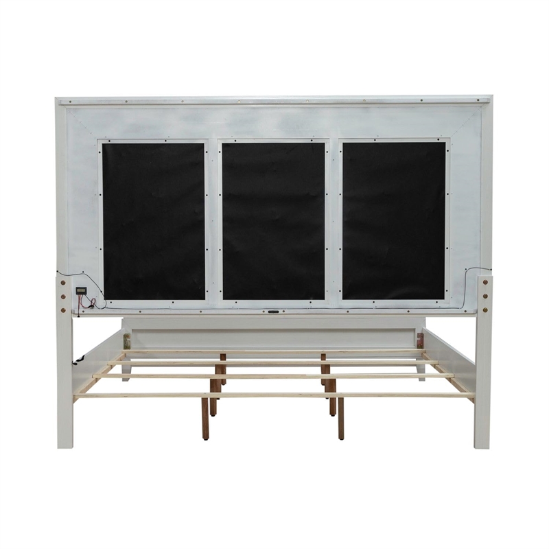 Bowery Hill California King Bed with LED and Rhinestones in Pearl White