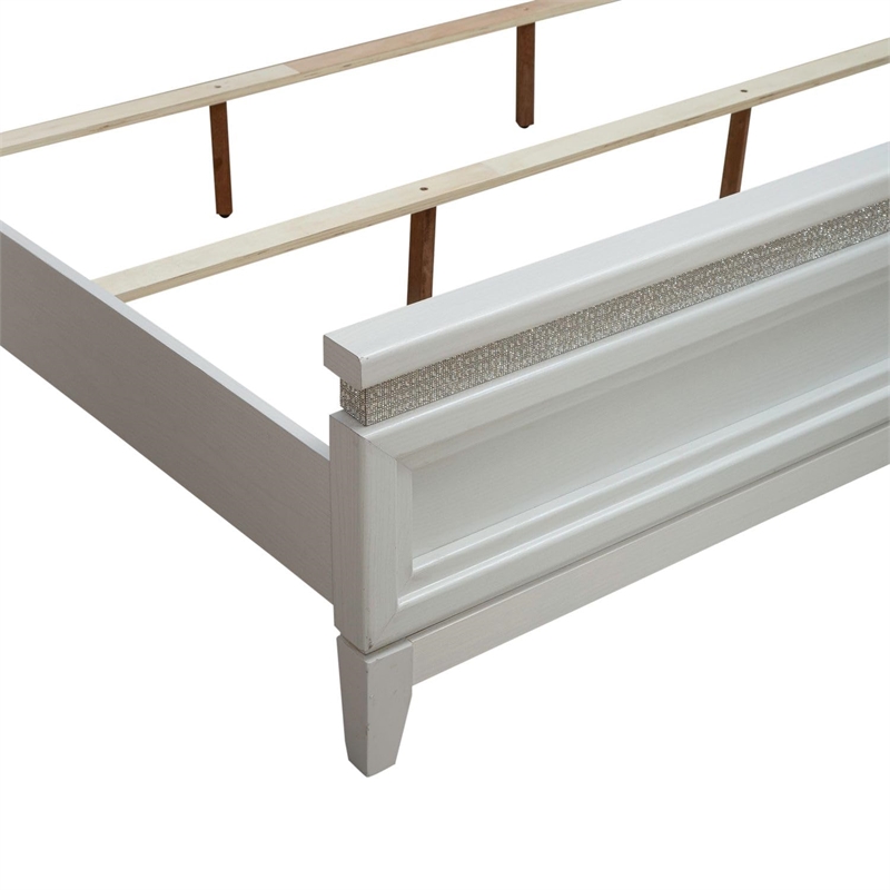 Bowery Hill California King Bed with LED and Rhinestones in Pearl White