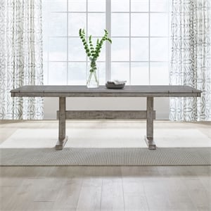 Bowery Hill Trestle Dining Table with 2 Leaves in Gravel Wash White