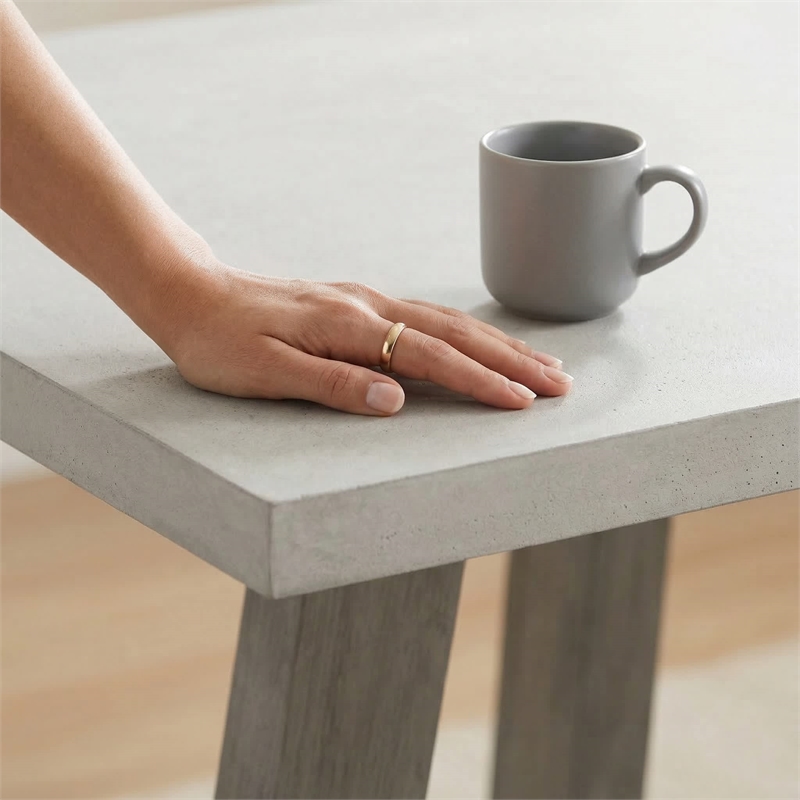 Bowery Hill Rectangular Concrete Top Bar Table with Acacia Base in Grey