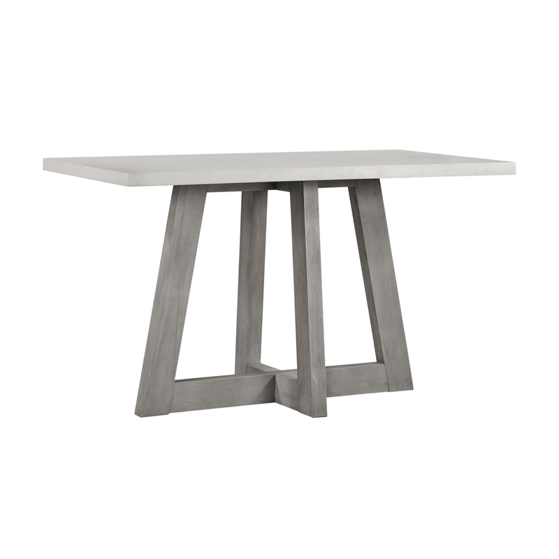 Bowery Hill Rectangular Concrete Top Bar Table with Acacia Base in Grey