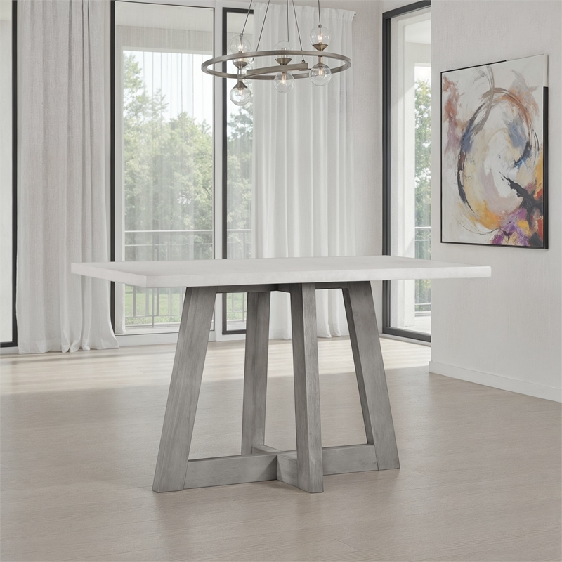 Bowery Hill Rectangular Concrete Top Bar Table with Acacia Base in Grey