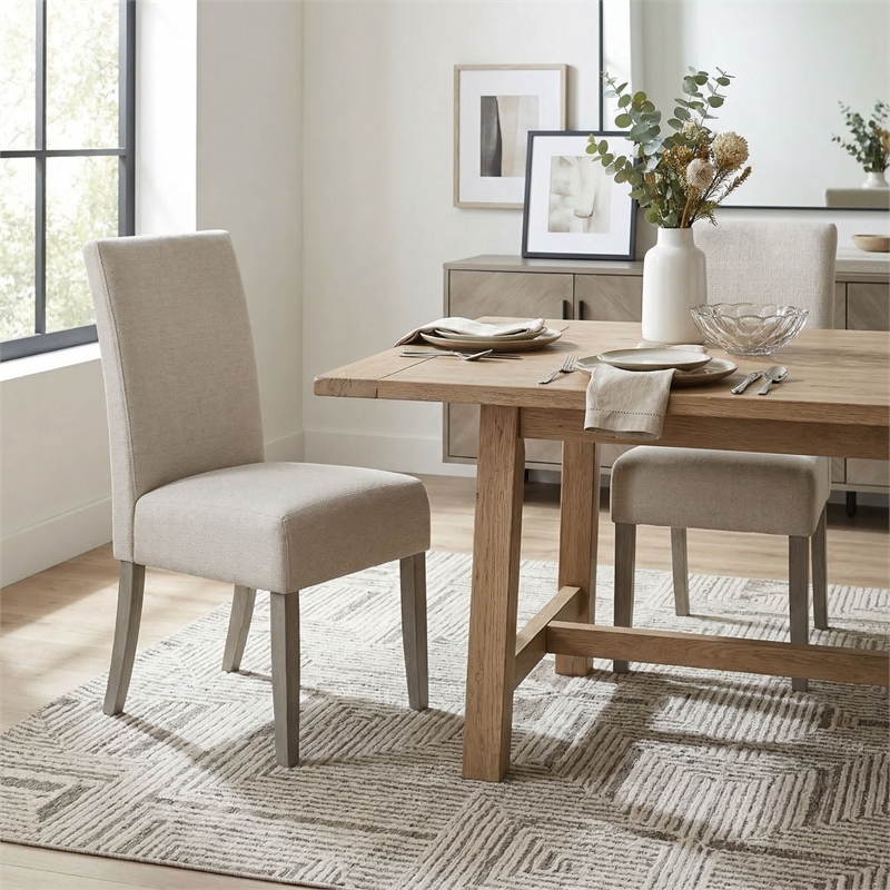 Bowery Hill Upholstered Dining Chairs Set of 2 with Acacia Frame in Grey