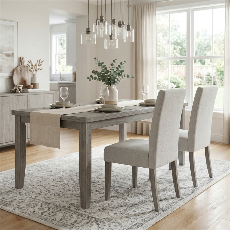 Bowery Hill Upholstered Dining Chairs Set of 2 with Acacia Frame in Grey